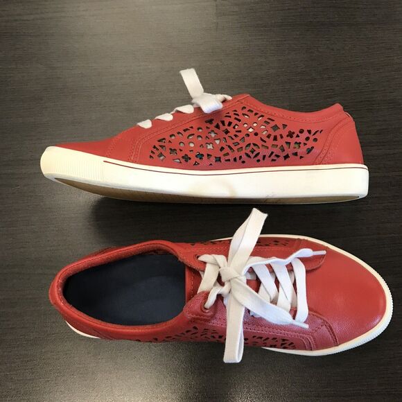 Ziera Denver Red Leather Laser Die Cut Hole Sneaker Shoes Women EU 36 FF US 5.5 - Picture 14 of 16